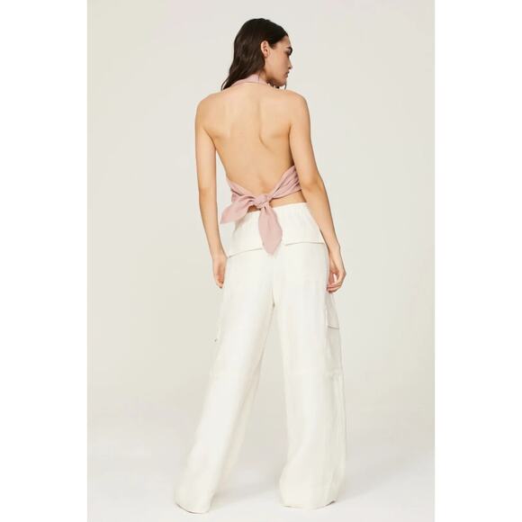 Nicholas Womens Nia Linen Halterneck Vest Button-Front Tie Back Pastel Pink Sz 6 - Picture 2 of 10